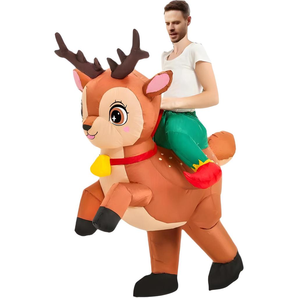 Christmas Riding Reindeer & Gingerbread Man Dinosaur Inflatable Costumes