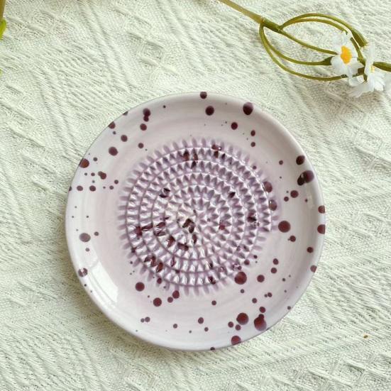 Ceramic Grater Bowl, Manual Ginger Garlic Mincer with Ink Splash Pattern, Pepper Grinding Plate for Wasabi Daikon, Dishwasher Safe Kitchen Essential
