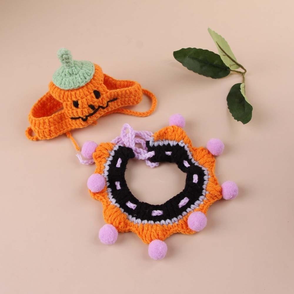 Kleidung Halloween Katze Kopfbedeckung Kürbis Katze Gewebter Hut Lätzchen Halloween Haustierkostüme Festival Party