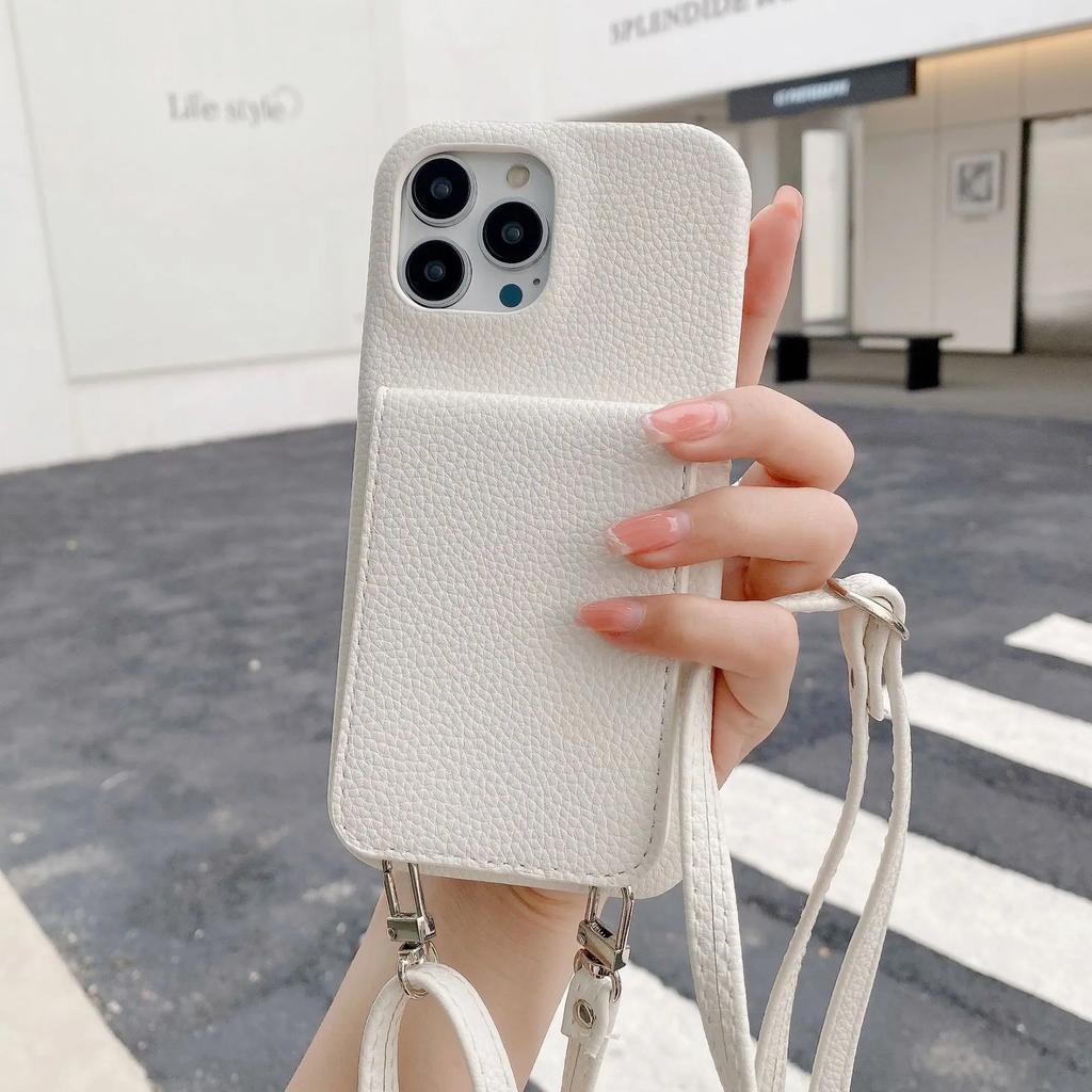 Lanyard Leather  Wallet Crossbody Phone Case for IPhone 15 14 13 12 11 Pro Max Mini X XR XS Max 7 8 Plus Card Slot Holder Cover