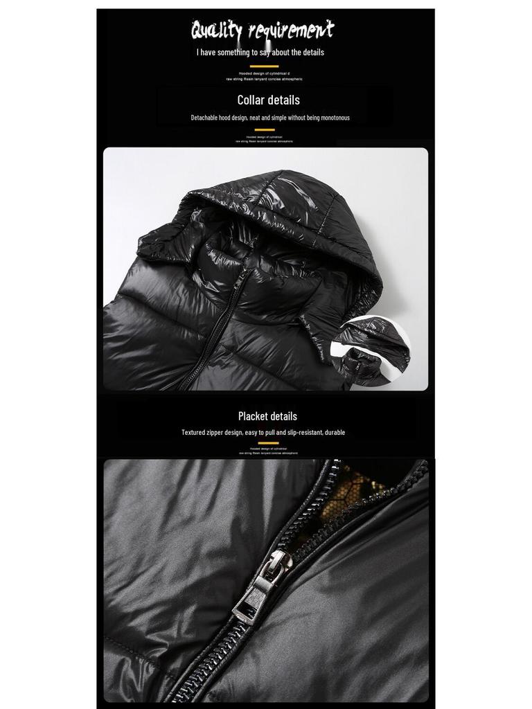 Men's Black and Gold Hooded Winter Down Cotton Gilet Vest