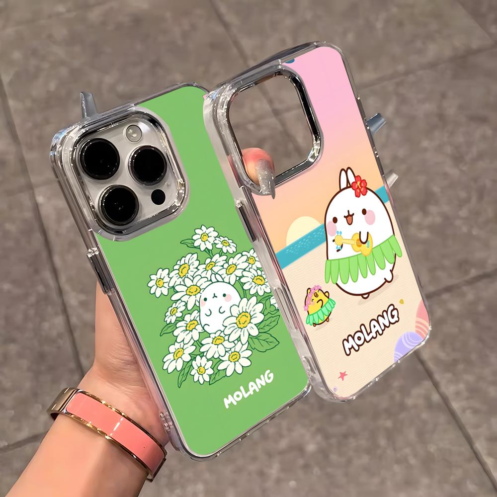 Cartoon M-Molang Phone Case For IPhone 17 Air 16 E 15 14 13 12 11 Plus Pro Max Electroplated Transparent Soft Shell