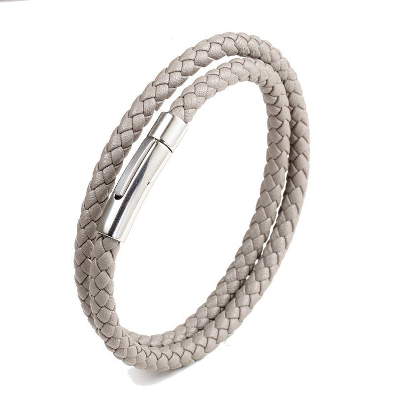 Doppelkreis Leder Edelstahl Armband Herren Retro Punk Armband Mode Lässig Leder Metall Armband Trendiger Täglicher Schmuck Geschenk Zubehör