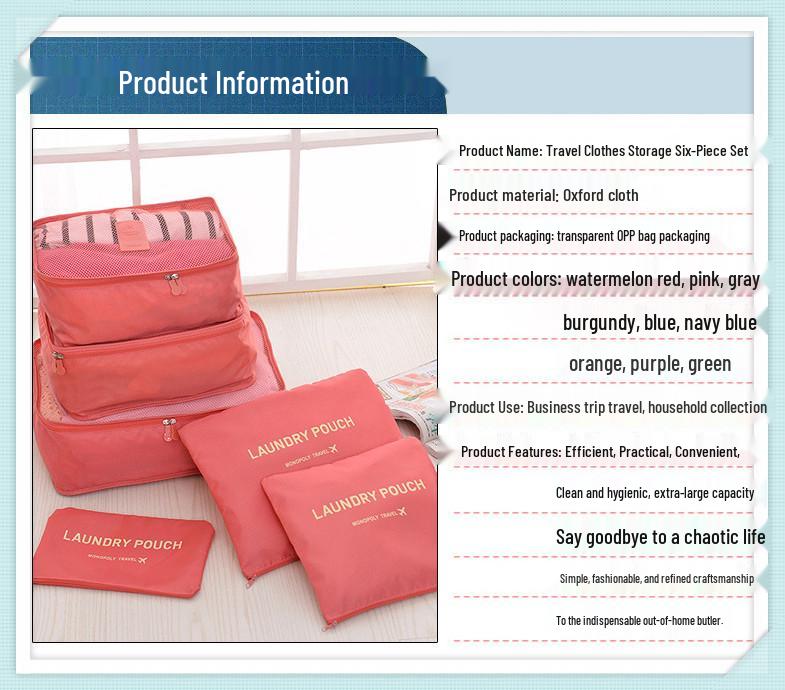 Spot Travel Six-Piece Set: Large Capacity Clothes Storage & Portable Toiletry Cosmetic Bags