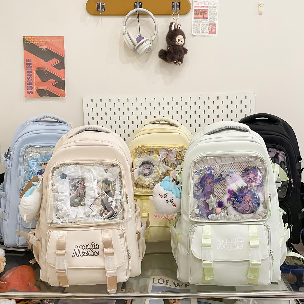High-value backpack female student versatile niche schoolbag Japanese transparent pain bag large-capacity backpack transparent baby bag
