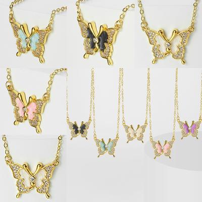 Korean Simple Butterfly Necklace Student Girl Lovely Exquisite Gift Fashion Necklace Charm Party Versatile Sparkling Necklace Gift Sweater Chain