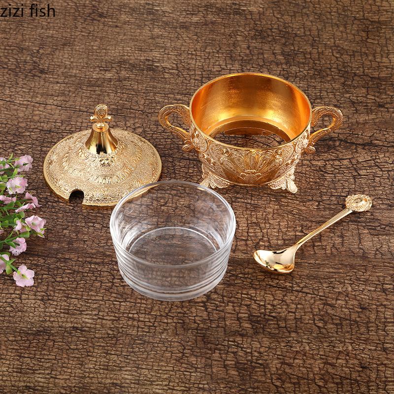 Kitchen Seasoning Jar Alloy Carved Storage Jars Sugar Cup Salt Shaker Spice Jar Seasonings Box Spice Bottle Spices Container