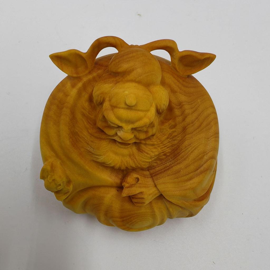 Wooden Buddha statue Boxwood 6cm Wooden sculpture Figurine Shoki Guardian deity for warding off evil and misfortune Good luck item Feng shui item leaf