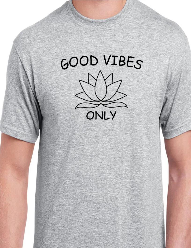 Good Vibes Only Lotus T-Shirt Yoga Flower Positive Peace Friendly Kind Tee Shirt L