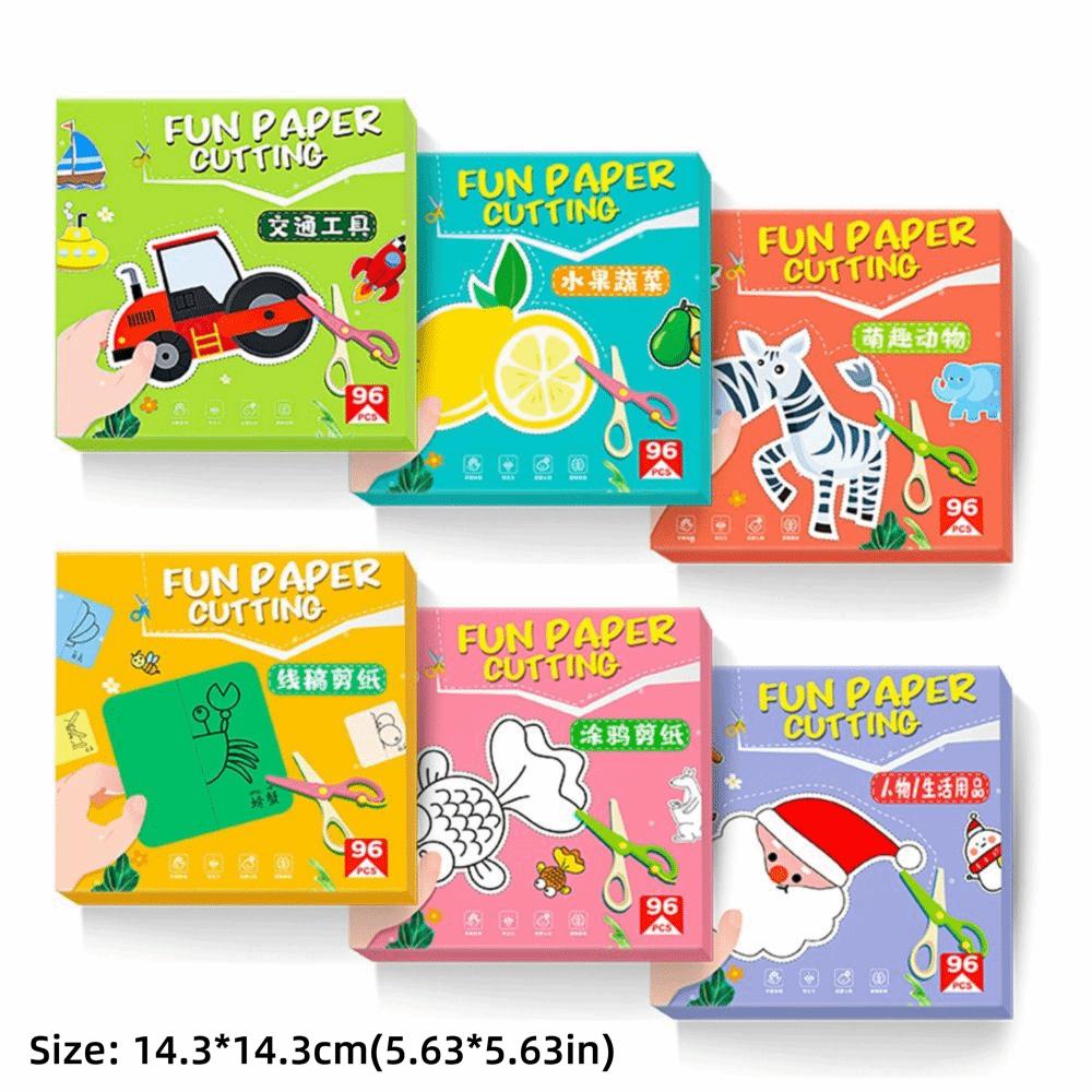 96PCS/Set Cut Paper Craft Toys Multicolor Preschool Cutting Practice Paper Art Toys  Kids Gifts