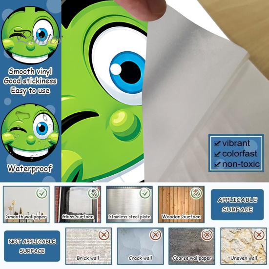 Cartoon Style Trash Can Accessories Funny Sticker, Cute Big Eye Expression Decorative Stickers for Community Corridors Adhesive Label, Waterproof PVC