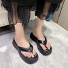 Wedge heel slippers women's summer new simple toe flip-flops shoes muffin thick-soled casual cool slippers