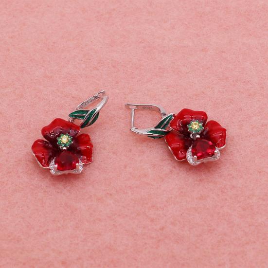 Women Heart Faux Ruby Flower Pendant Necklace Earrings Ring Party Jewelry Gift