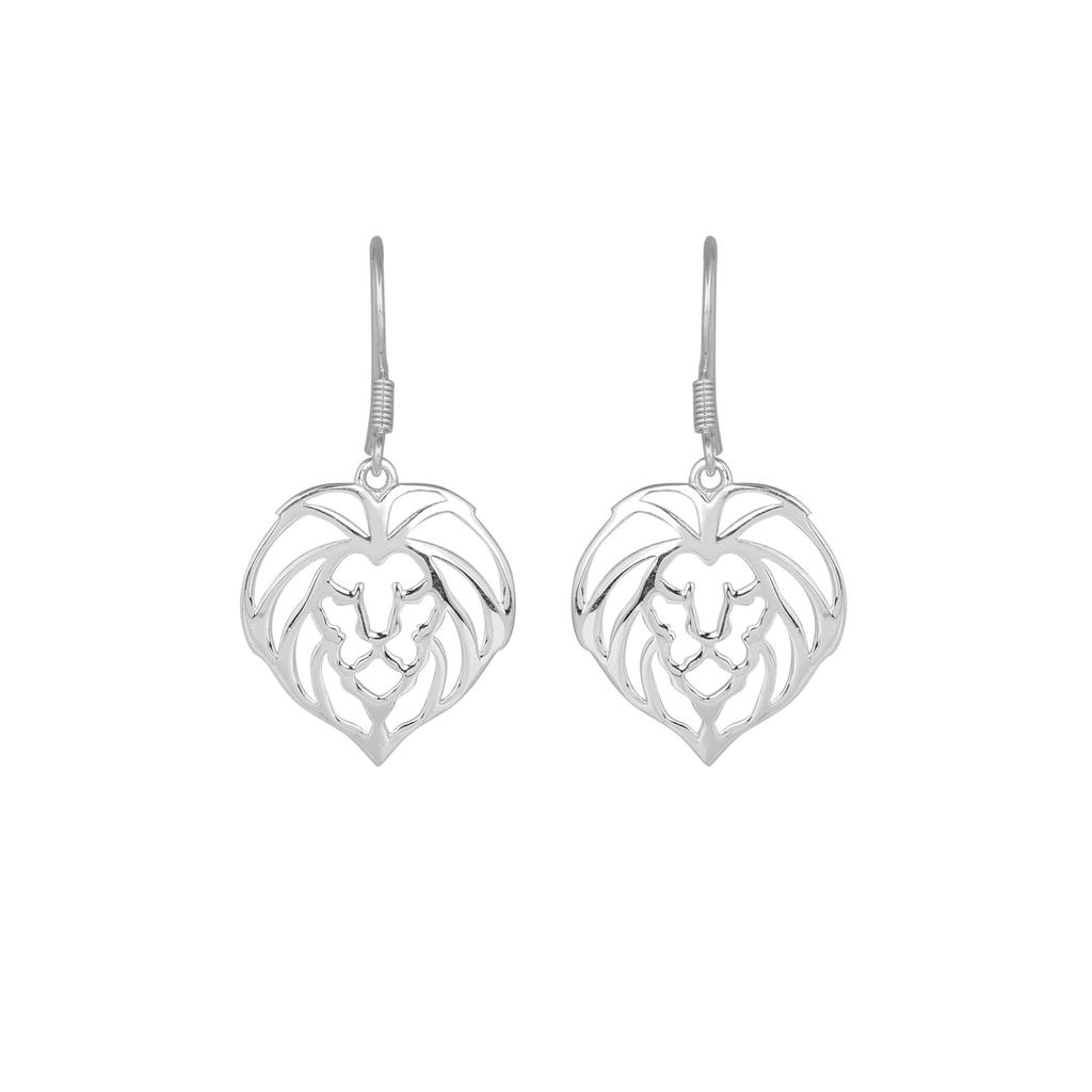 Cercei din argint cu față de leu, bijuterii din argint 925, lucrate manual, bijuterii cu animale