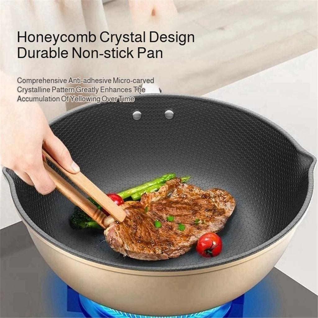 [Non-Stick Frying Pan]Honeycomb Pattern Nonstick Wok - Multi-Functional Fry Pan for All Stoves,Scratch- Coating