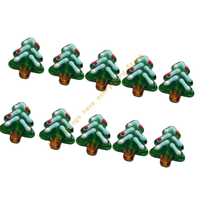 10Pcs Festival Tree Beads Hand Painted Glass Beads For Christmas Tree Decoration Bracelets Jewelry Accessories 55KF