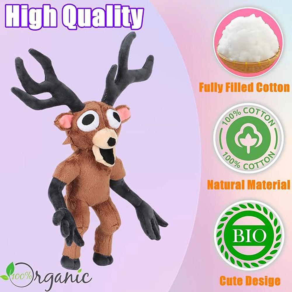 Plush Deer Stuffed Animal Toy - Super Soft Huggable with Big Expressive Eyes, Detailed Black Antlers, Brown Body & Black Limbs
