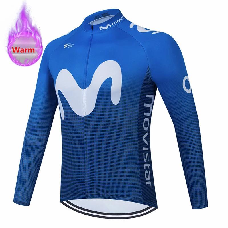 Movistar Racing Thermal Fleece Cycling Jersey Set Bicycle Bib Shorts Bike Clothing Ropa Maillot Ciclismo Hombre Bicicleta Kit