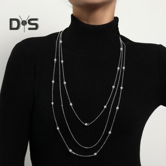 

Многослойное длинное ожерелье для женщин, жемчужный свитер, ожерелья-цепочки, трехниточные длинные цепочки, модные подарки