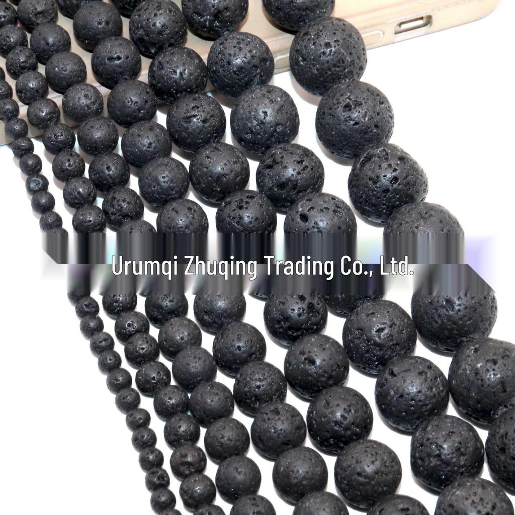 Natural Black Volcanic Stone Round Beads for DIY Jewelry Making and Bracelets