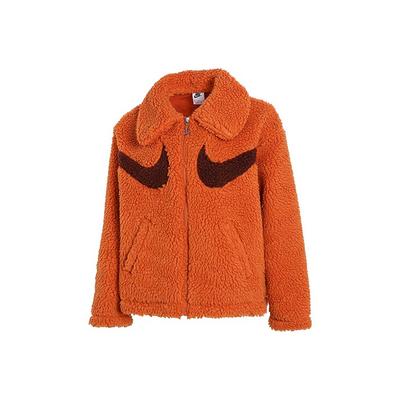Logo Print Solid Color Sports Casual Lamb Fleece Jacket Women Jacket Orange DD5621-816