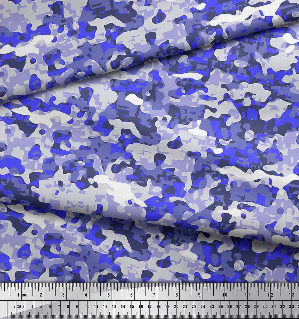 Soimoi Japan Crepe Satin Fabric Two Tone With White Camouflage Print Fabric by the metre 42 Inch