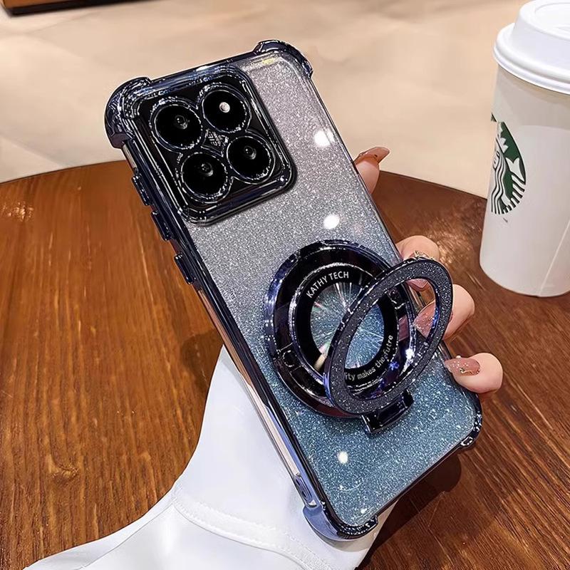 Applicable to Xiaomi Mi 17 mobile phone case airbag four corners anti-drop electroplating glitter magnetic suction bracket Redmi K90PROMAX soft