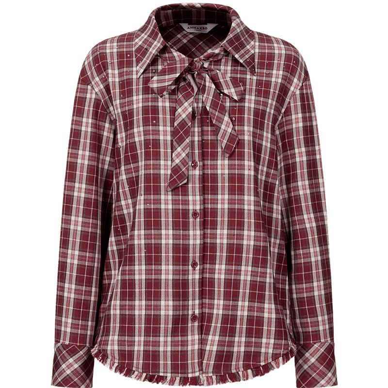 Anna & Co. Retro Plaid Bow-Collar Shirt L