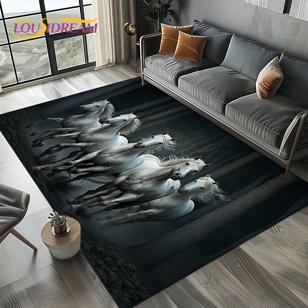HD Koń Pentium Waleczny Rumak 3D Zwierzęcy Dywanik Dywan do Salonu Sypialni Domu Dekoracja Sofy, Dywanik Dziecięcy Antypoślizgowa Mata Podłogowa