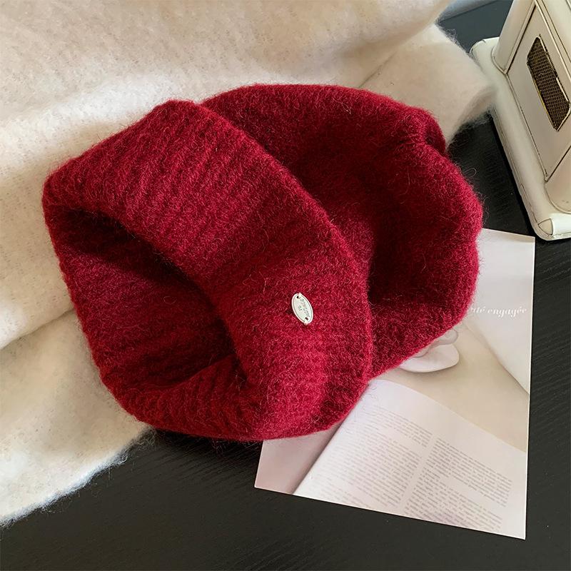 Korean version gray knitted wool hat women's season versatile face small hat big head circumference ear protection cold hat
