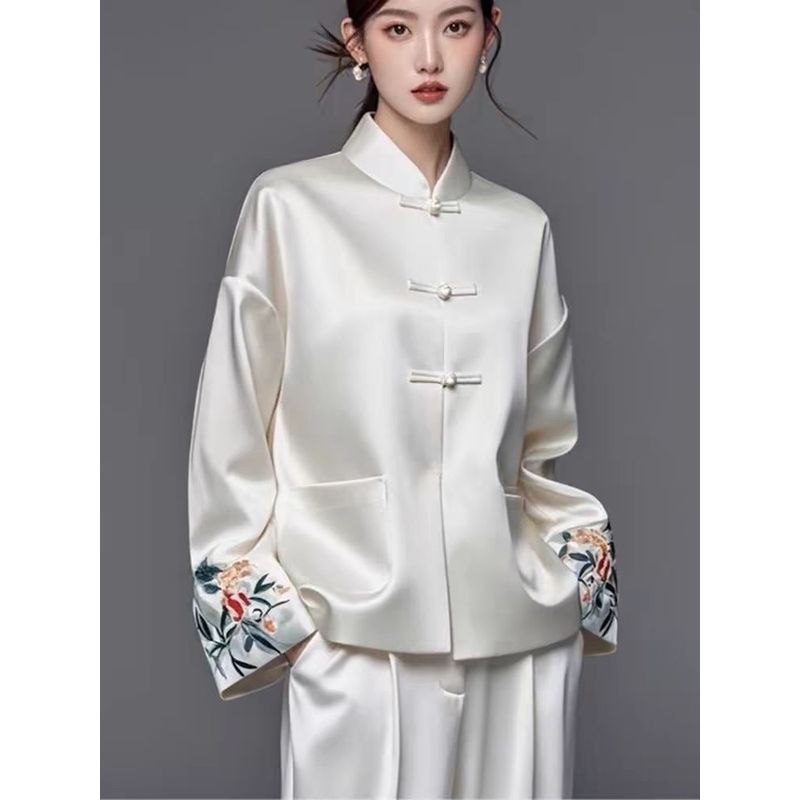 

Счетчик Выдача Хвост Заказ Новый Китайский Стиль Национальный Стиль Ретро Дзен Китайская Лягушка Костюм Тан Топы Мода Классический Белый Верхняя Одежда Женский White L