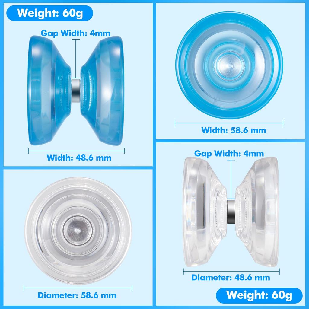 WATIEOBOO YOYO P02 Yoyo 2PCS Dual Mode Yoyo Responsive Yoyo and Yoyo Kit Crystal Yoyo and Blue Crystal Yoyo Finger Spin Yoyo for Adults Yoyo for Kids