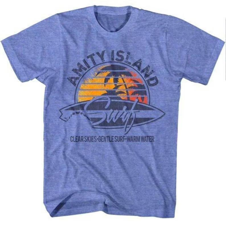 Jaws Men039s Shirt Amity Island Surf Bite Retro Tees Unisex T-Shirt XL
