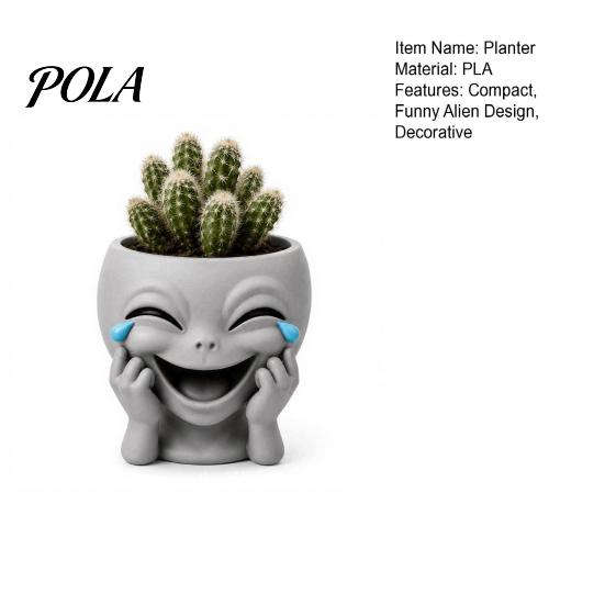 Desktop Plant Pot Funny Alien Face Planter, 3D Printed Novelty Pot, Cute Gray Cactus Head Planter for Succulents Cacti Home Table Shelf Decoration