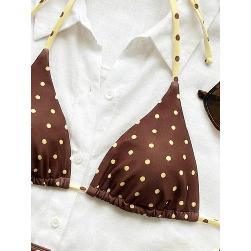 Dot Polka Tie Side Women Bikini Set Sexy Split Triangle Swimsuit For Beach Spa Multi Colors