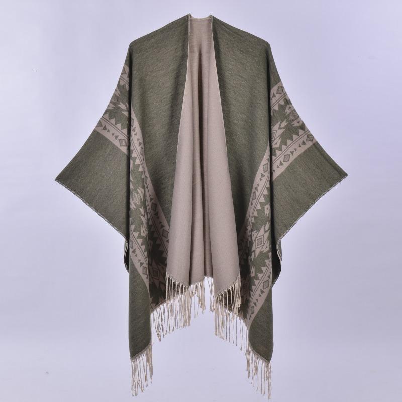 New Autumn and Winter Shawl Scarf New Jacquard Fringed Knitted Cape Cape Retro Ethnic