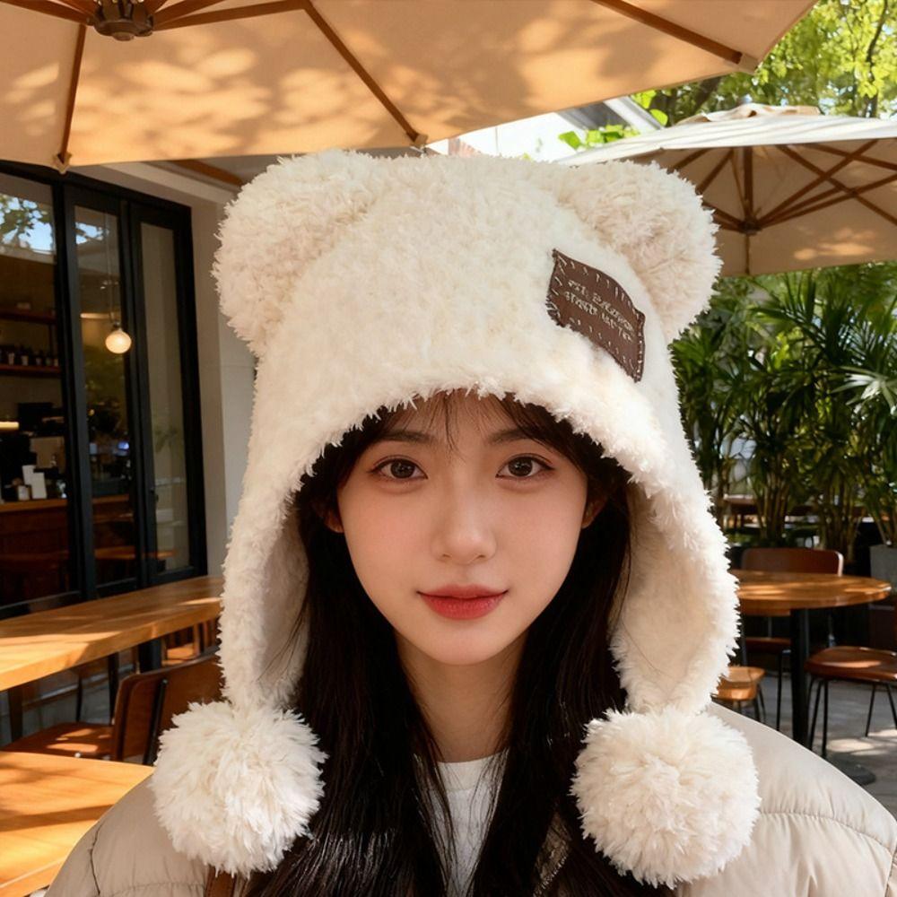 Bear Ears Knitted Cap Fluffy Winter Plush Hat Leisure Little Bear Ears Hat Outdoor