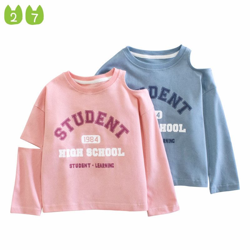 27home round Neck off-Shoulder Top Letter Long Sleeve T-shirt