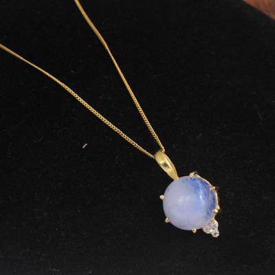 Yellow Gold Plated Moonstone Zircon Women Necklace 100% 925 Sterling Silver Fine Jewelry