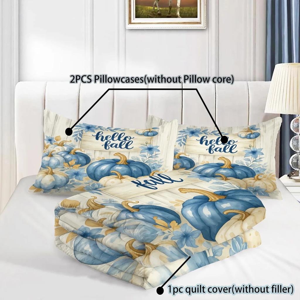 3 Pcs Harvest Pumpkin Printed Down Duvet Covers 1 Down Duvet Cover+2 Pillowcases No Core. Soft And Comfortable Bedding Set