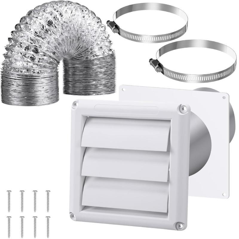 652F 4Inch Dryer Vent Kits Through Wall with Hose/Duct Connectors/Plate Dryer Vent Hose Connectors Wall Ducting Kits Easy to Use