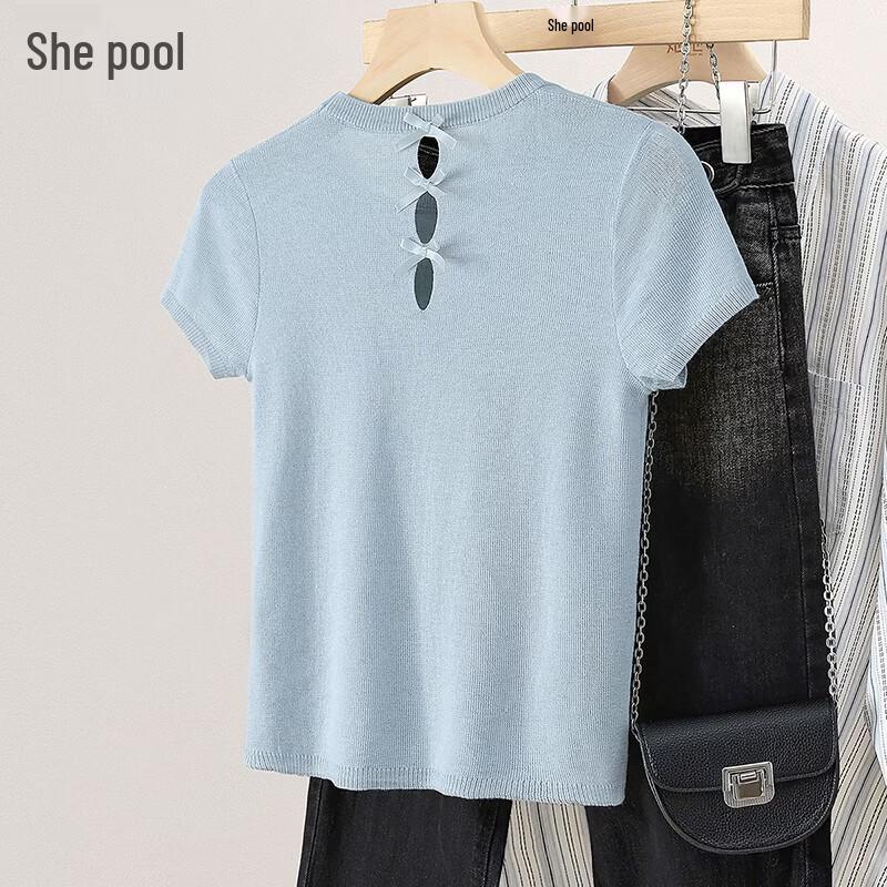 Women s Wool Blend Bowknot Short Sleeve Knit Top XL