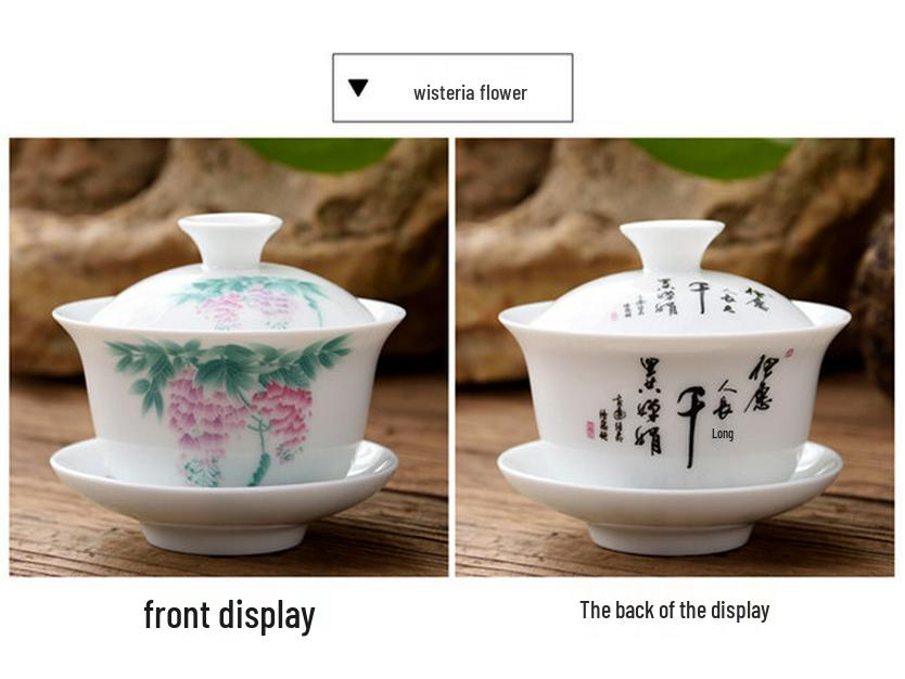 Blue and White Ceramic Gaiwan Tea Set: Small Tea Bowl & Tasting Cup with Concave Lid.