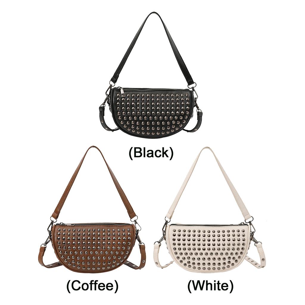 Women PU Leather Studded Underarm Shoulder Bag with Zipper Fashion Shoulder Handbag Adjustable Strap for  Work Daily Use