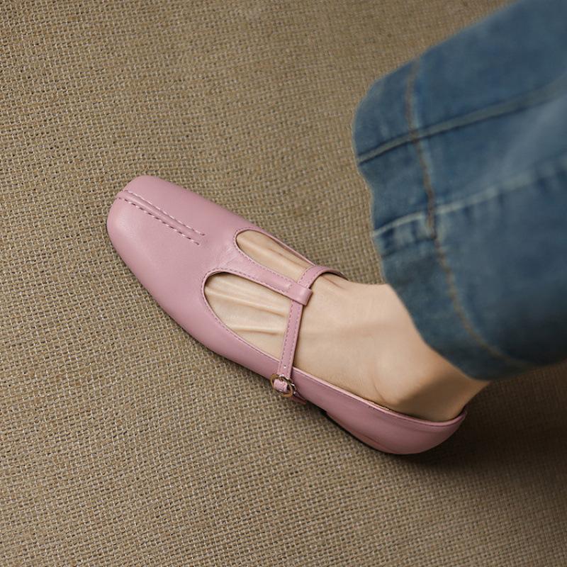 Four Seasons Wear Women's Flat Shoes Casual Square Head Single Shoes Women's Solid Color Low Heel Large Size Shoes Sleeve Square Heel New Women's Shoe