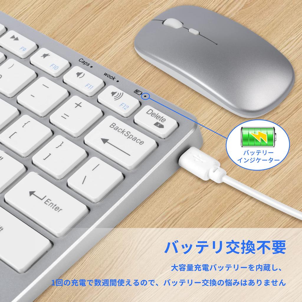 DIGIBLUSKY Wireless Mouse and Keyboard Set, Bluetooth and USB 2.4Ghz Connections, Multi-Pairing with 3 Devices, Slim, Rechargeable, US Layout,