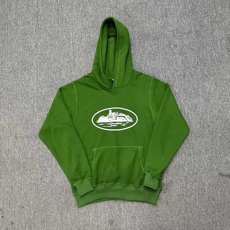 Unisex Hooded Streetwear Sweatshirt With Boat Print Loose Fit Cotton Corduroy Pullover Fall