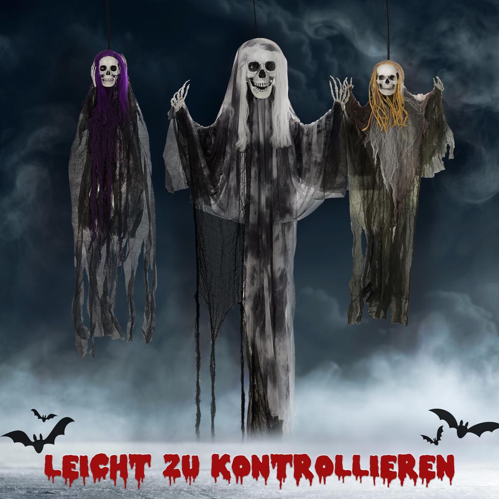 Hanging skeleton ghosts, set of 3, Halloween decorations, adjustable arms, 90/110/200cm