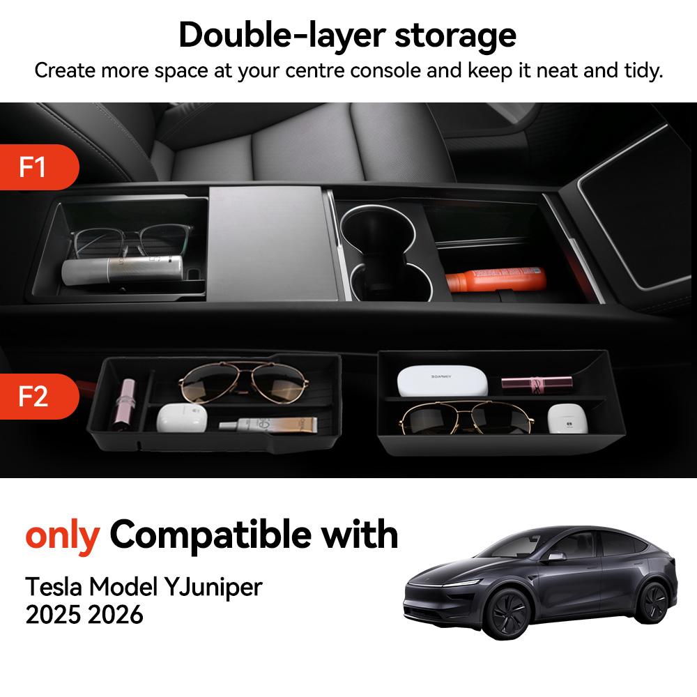 YZ For Tesla Model Y 2025 Juniper Model 3 Highland Console & Armrest Upper and Lower Storage Box Watercup Holder Charging Pad