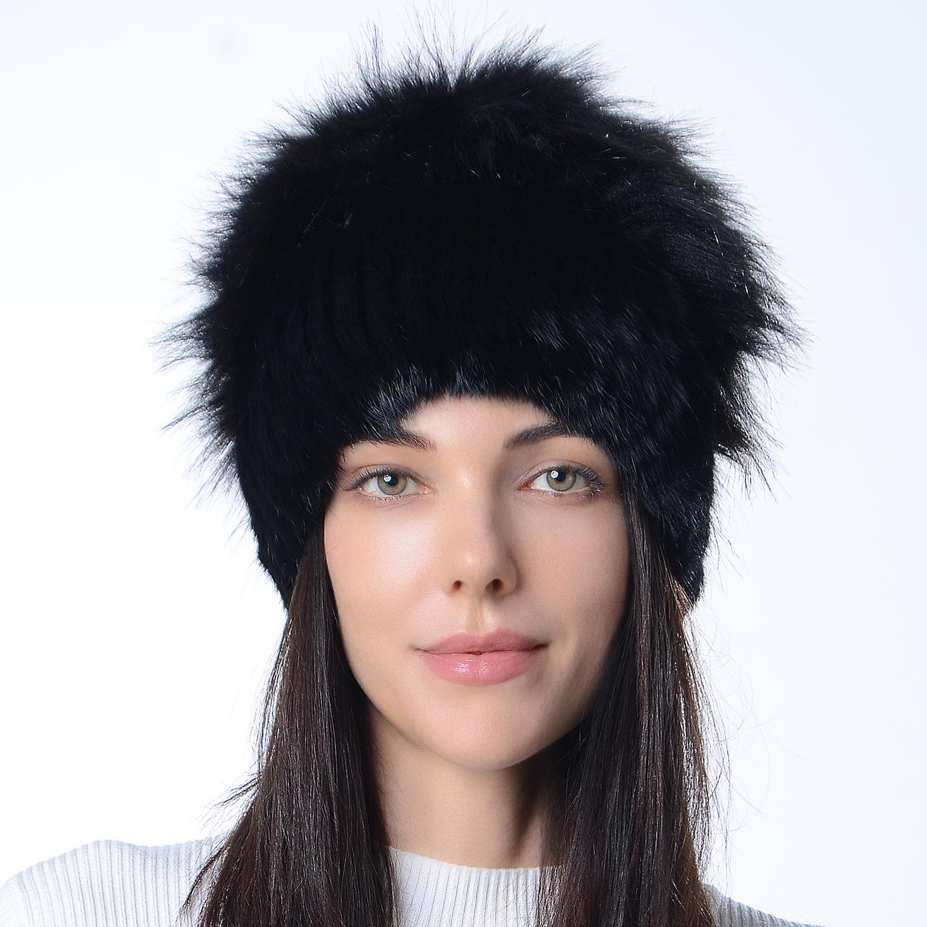 New Woven Hat For Women Thickened Warm Hat Imitating Raccoon Fur